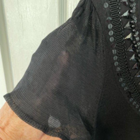 Emma James Black Top Decorative Round Neck Short Sleeve Size Large (L) - Picture 5 of 7